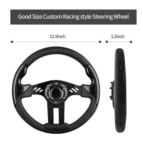 LEAPGOMAX Golf Cart Steering Wheel with Premium Grip Leather and Ergonomic Design Fit for EZGO TXT/RXV/Marathon, Club Car DS/Precedent/Tempo/Onward, Yamaha G1-G29 Carts (Black)