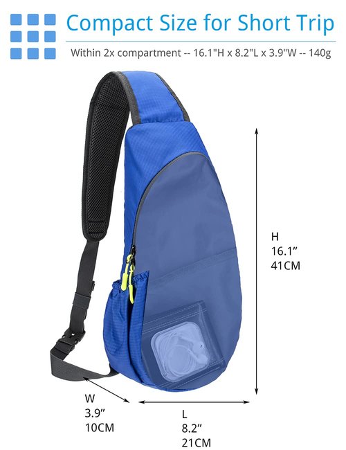 PivotWing Sling Bags for Men Womens Lightweight Small One Strap Chest Side Bag Mini Crossbody Day Pack Everyday Sling Backpack Bodybag for Trip Gym Outdoor Dog Walking Blue