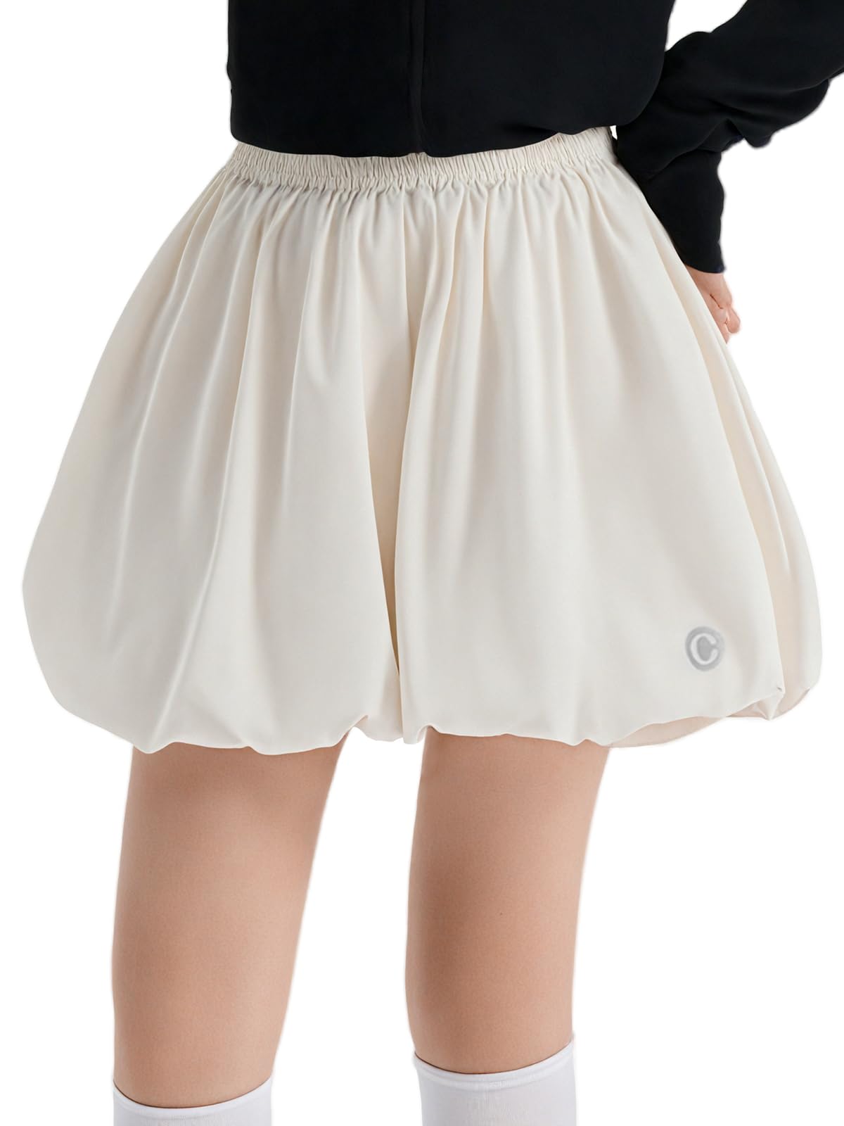Rolanko Girls Flowy Bloomer Shorts Elastic Waist Puff Balloon Bubble Shorts for Kids Rinning Sports Beach Dancing Summer(Beige,10-11Y)