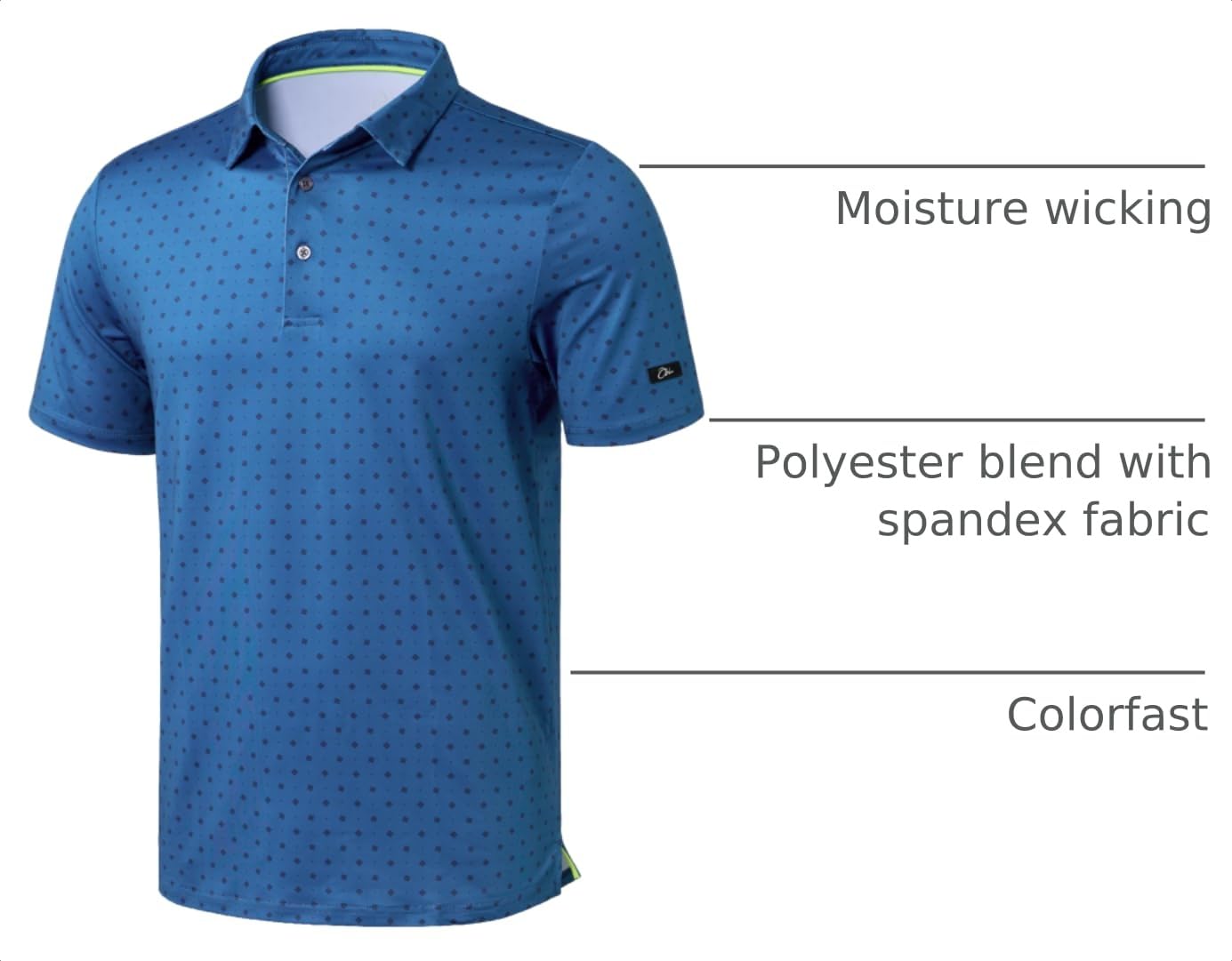 Obla Mens Golf Polo Shirts Short Sleeve Dry Fit Performance Moisture Wicking Casual Print Collared Golf Shirts for Men(Blue Circle_L)