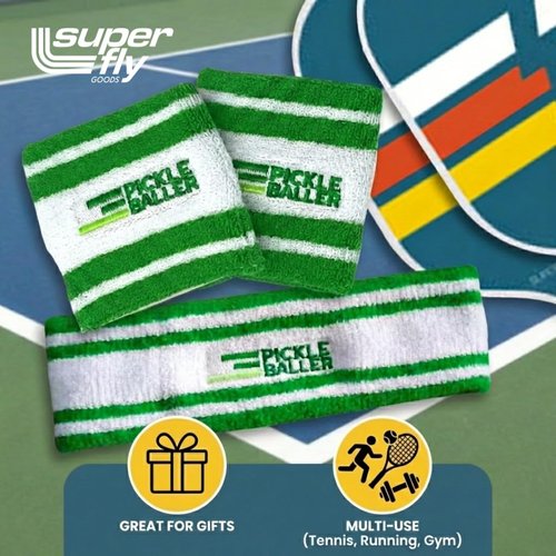 Super Fly Goods – Premium Pickleball Gifts & Accessories for Men & Women | 2 Wrist Sweat Bands & 1 Headband | Sweat Band Set (Pickleball Head & Wristband Set)