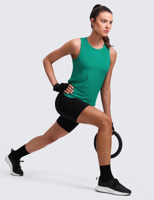 CRZ YOGA Cloudweight Crew Neck Workout Tanks Lightweight Athletic Gym Tops for Women Soft Basic Running Sleeveless Shirts Cascadia Green Small