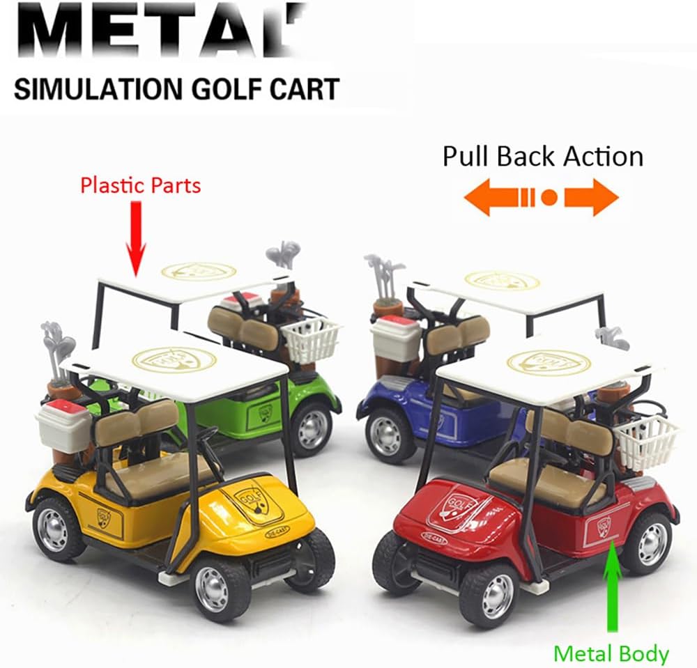 Skiennix Mini Golf Cart Replicas - 4" Diecast Alloy Metal Pullback Action | 1:32 Scale Model for Table Decor