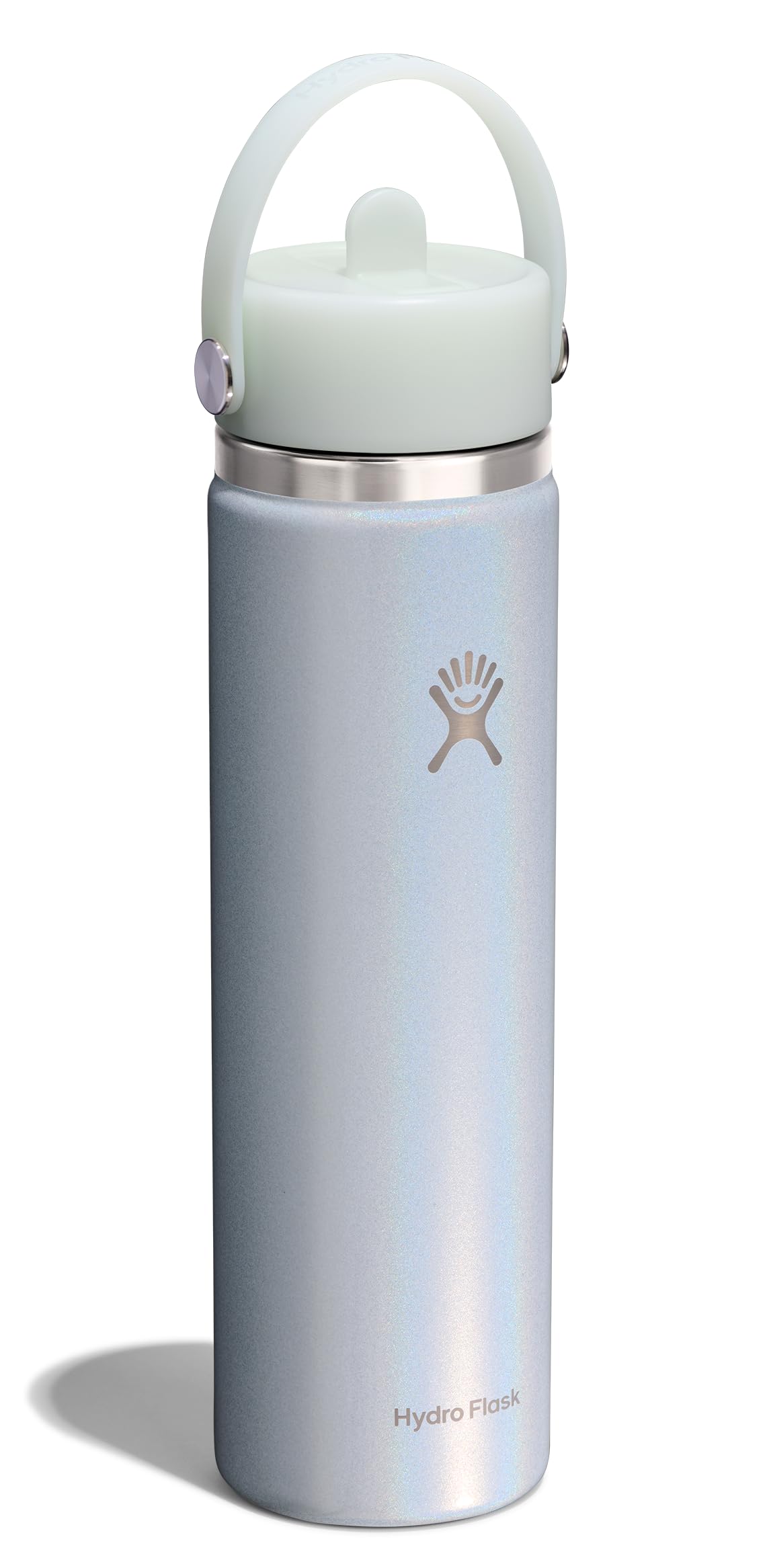 Hydro Flask Water Bottle - Insulated Stainless Steel - Wide Straw Lid, Non Spill, Leakproof in 24 Oz Glimmer Blue