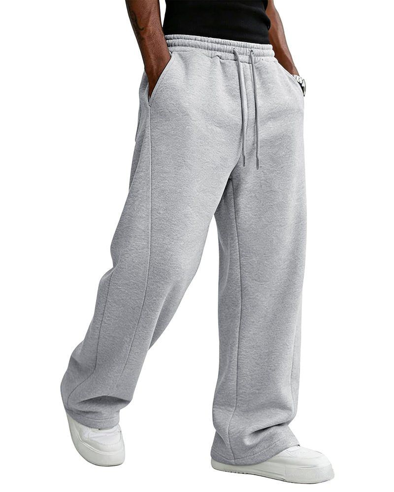 PIDO YOGA Men's Baggy Sweatpants Fleece Wide Leg Lounge Pants Drawstring Waist Loose Fit Cotton Jogging Sweat Pants with Pockets,Light Gray