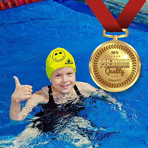 Latex Swim Cap for Long Hair - Waterproof Swimming Cap - Happy Face Black/Yellow