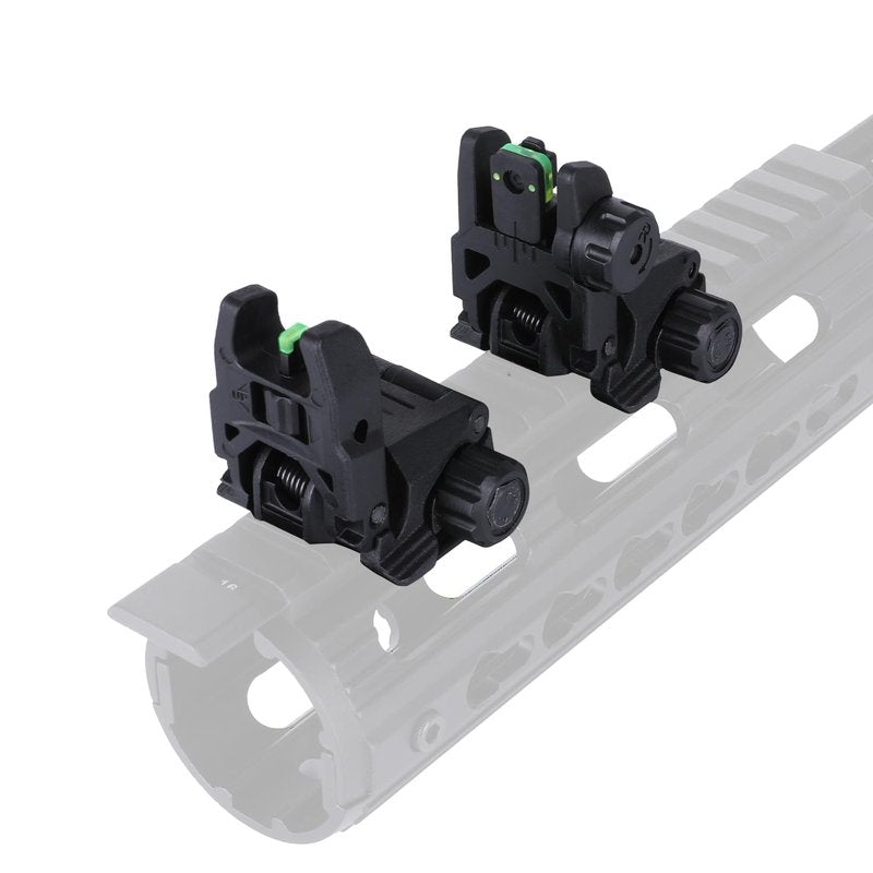Fiber Optic Sights,Co-Witness Height Red Dot Sight,Flip Up Front and Rear Backup Sights & Green Fiber Optics Dots,Tool-Free Adjustable Front Sight Rapid Transition