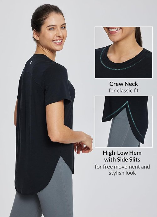 Baleaf Women's Athletic Yoga Shirts - Loose Fit, Quick Dry Short Sleeve Tops for Running & Workouts