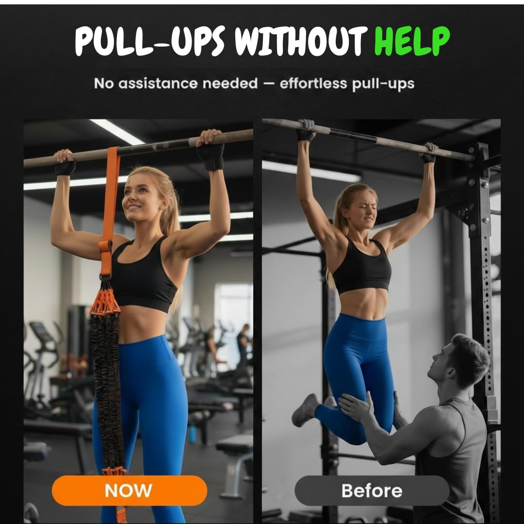 Adjustable Pull Up Assistance Bands with Foot and Knee Support, Heavy Duty Resistance Bands for Pull Up Bar, Full Body Strength Training System for Home Gym, Pull Up Assist Bands with Handles and Bag