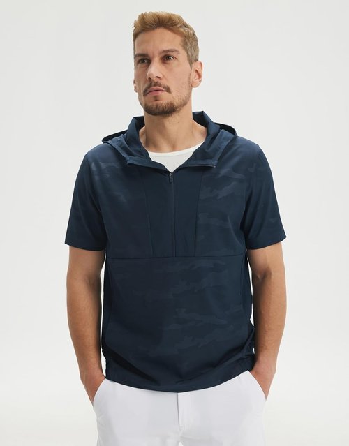 M MAELREG Short Sleeve Hoodie for Men - Lightweight, Water-Resistant, Embossed Pattern | Perfect for Golf
