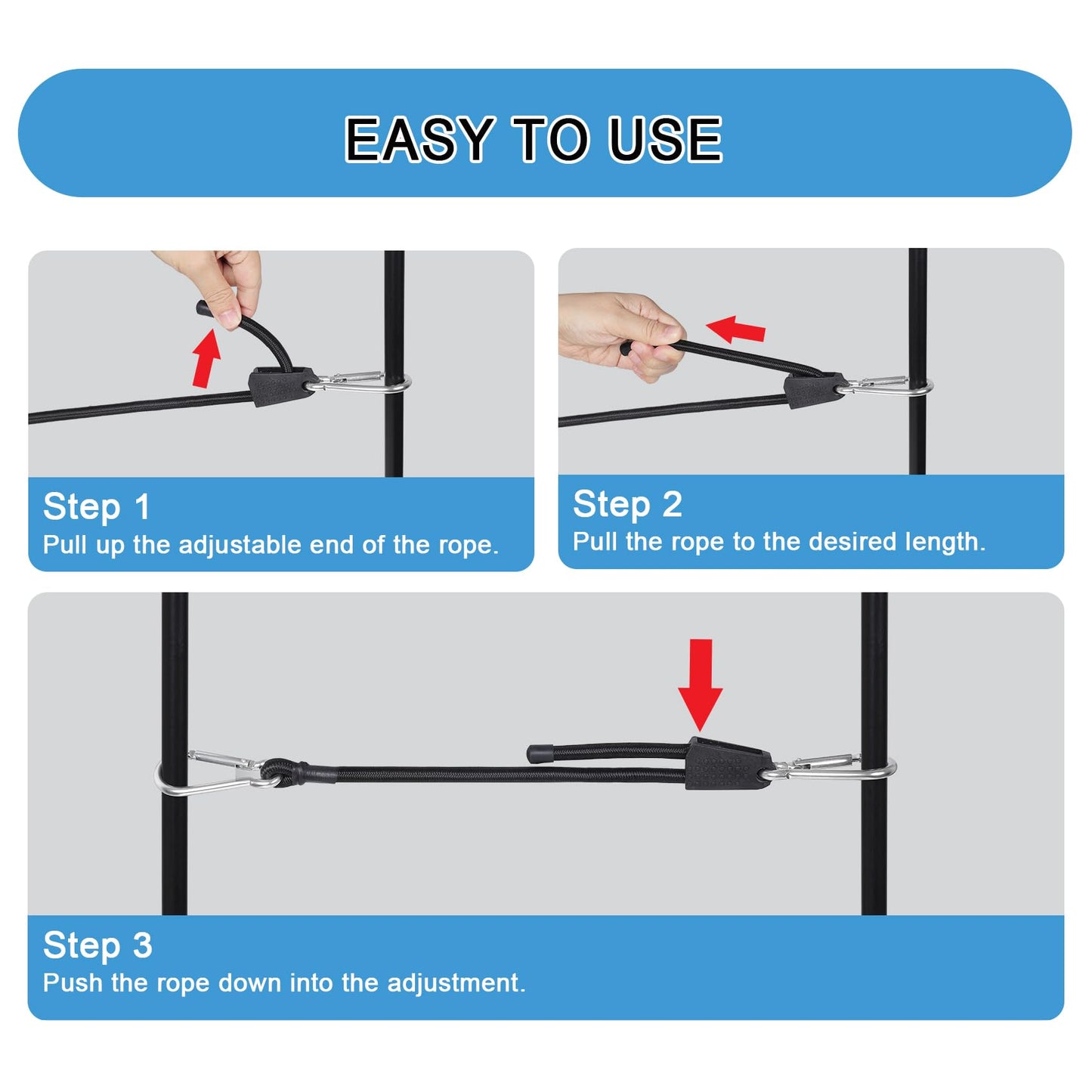 Strgenie Adjustable Bungee Cords with Hooks Heavy Duty Elastic Cords with Clips Carabiner Bungee Cord Elastic Ropes for Outdoor, (4, Black, 24")