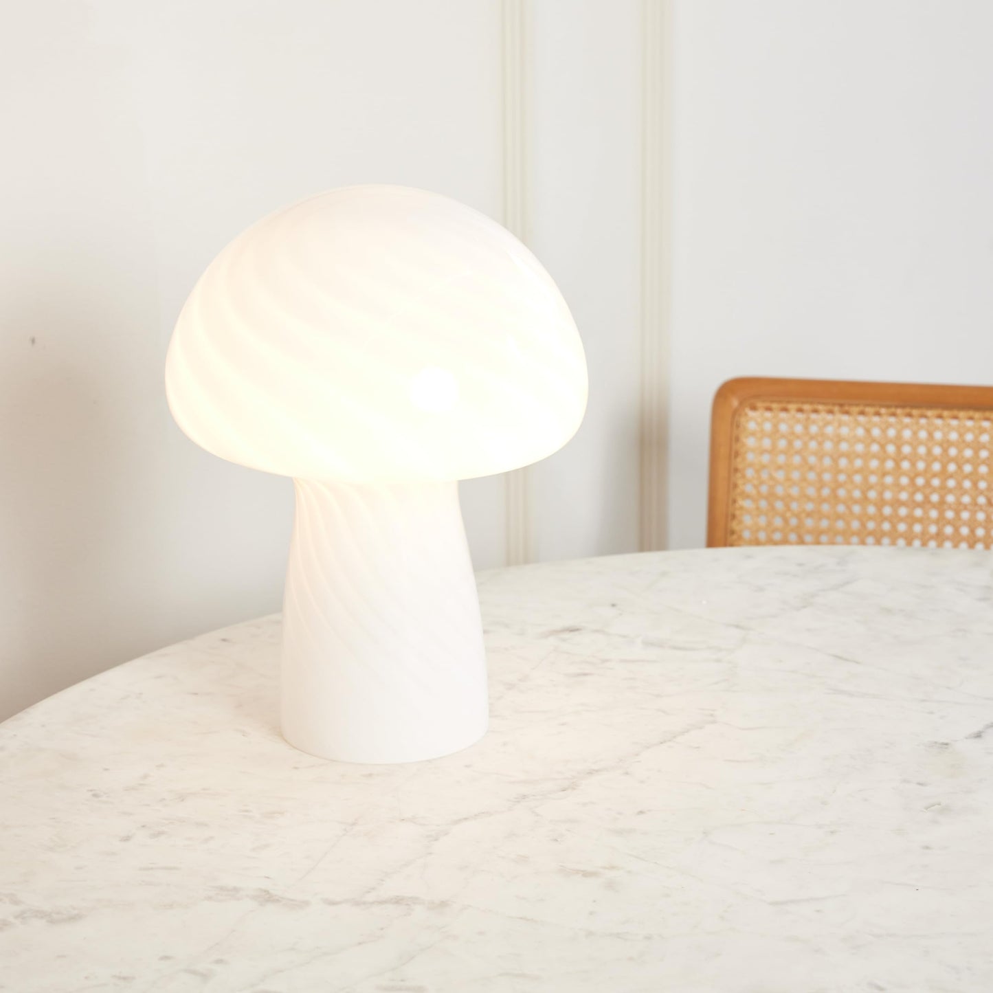Brightech Mushroom Table Lamp 12.75" - Elegant Modern Glass Lamp for Bedside Tables, Nightstands, Desks, Bookshelves - Cozy Ambient Night Light with Warm White Lamp Living Rooms, Bedrooms - White