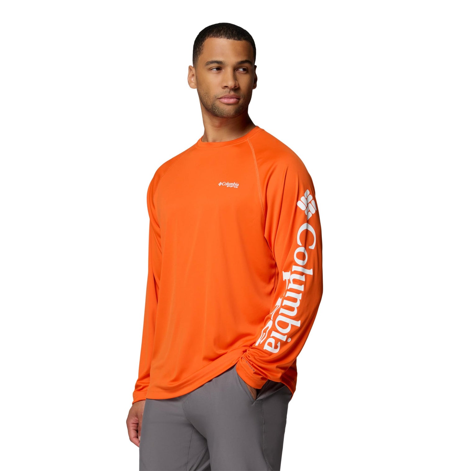 Columbia Men's PFG Terminal Tackle Long Sleeve Fishing Shirt, Spark Orange/White Logo, 4X