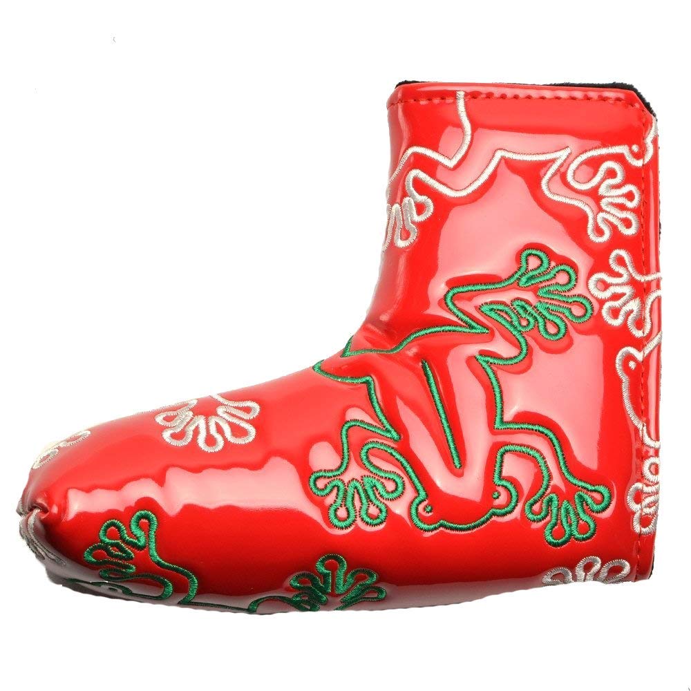 PLUSKER Golf Club Blade Putter Head Cover Magnetic Closure with Cute Frog Pattern Design Red Headcover
