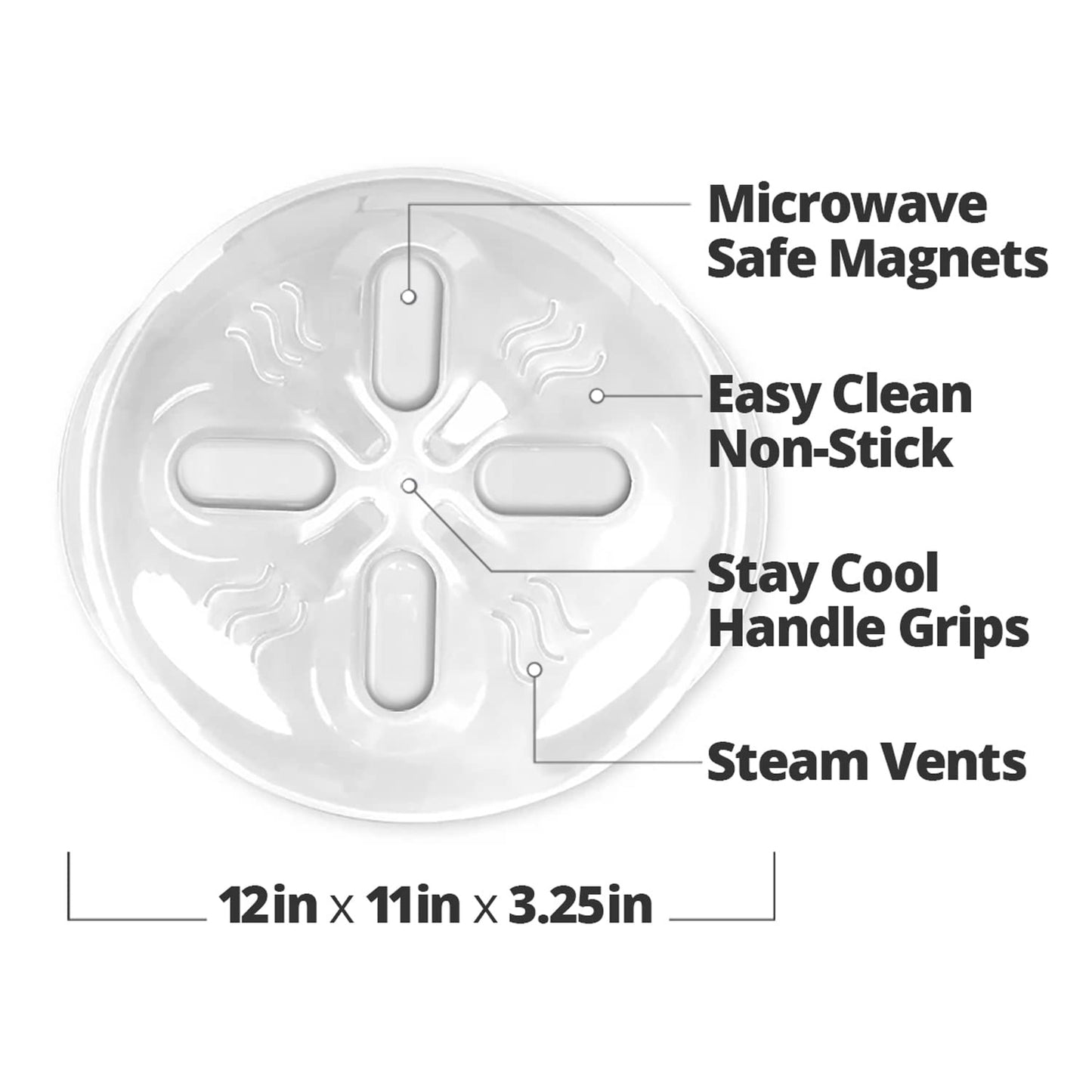 HOVER COVER Magnetic Splatter Cover, 12-Inch Clear BPA-Free Food Lid, Vented Plate Guard with Steam Vents, Anti-Splash Microwave Lid, Dishwasher Safe, Space-Saving Magnetic Storage - Ivory