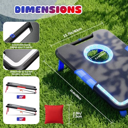 LED Cornhole Board Set with Glow-in-Dark Target & Sound Effects - Foldable Portable Game