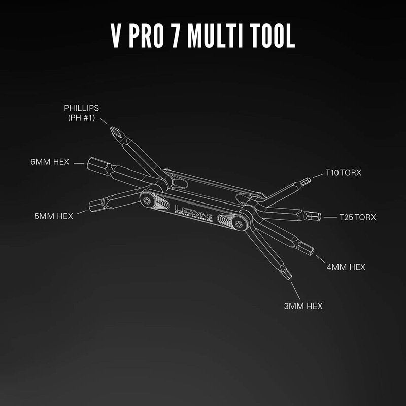 LEZYNE V PRO 7 Bicycle Multi-Tool | Anti-Corrosion Vanadium Bits, Hex 3/4/5/6mm, Cross-Head, T10/T25 Torx | CNC-Machined Aluminum & Steel, Lightweight Compact Bike Repair Tool Kit