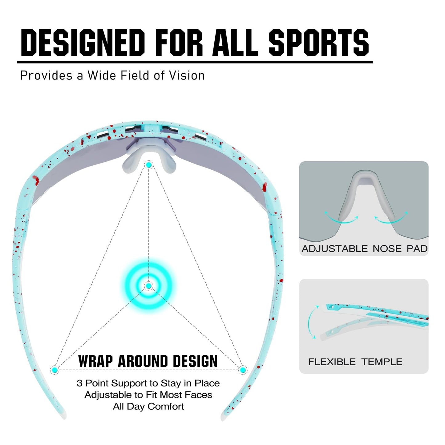 VOZAPOW Sports Sunglasses for Men Women, Polarized Cycling Glasses Baseball Sunglasses UV Protection for Running MTB Softball