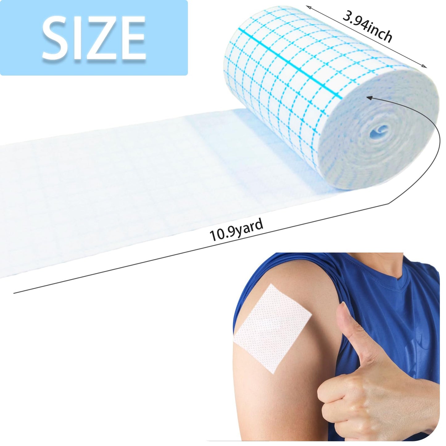 2 Rolls Non-Woven Cover Roll Stretch Tape 10.9 Yard Non-Woven Adhesive Bandages Breathable Bandage Tape(3.93 Inch)