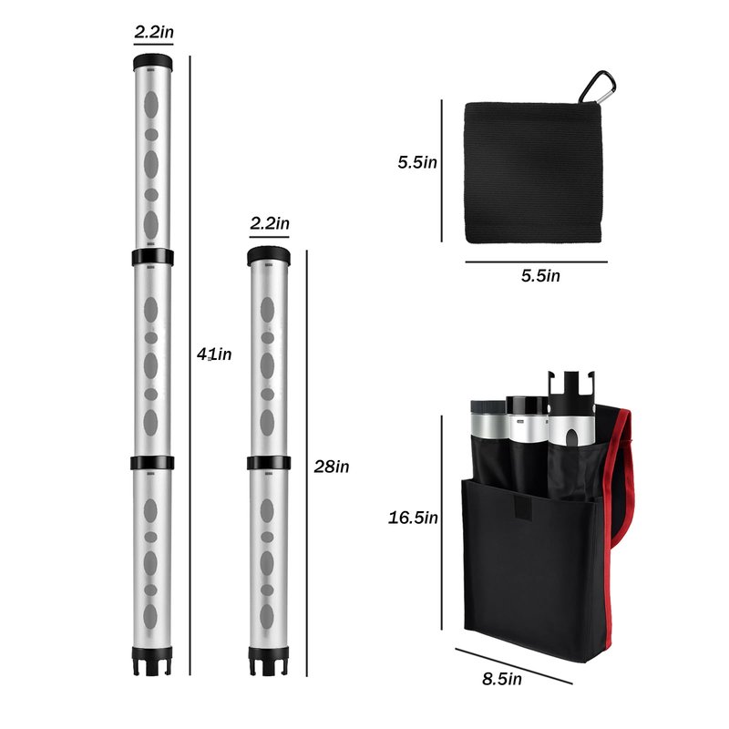 AESWGOF Golf Ball Picker Upper Tube, Durable Aluminum Alloy Golf Ball Retriever, Holds 24 Golf Balls, with Carry Bag, Ball Towel & 2 Secure Twist-On Caps