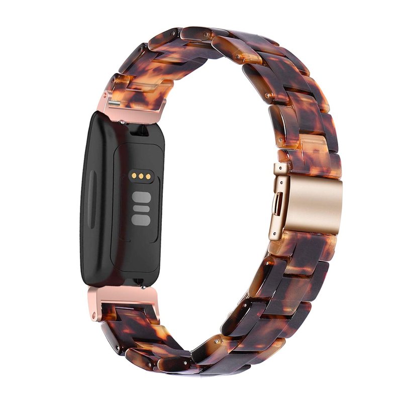 Wongeto Compatible Fitbit Inspire 2 & HR Bands for Women, Resin Strap Bands Accessories (Rose Gold+Tortoise)