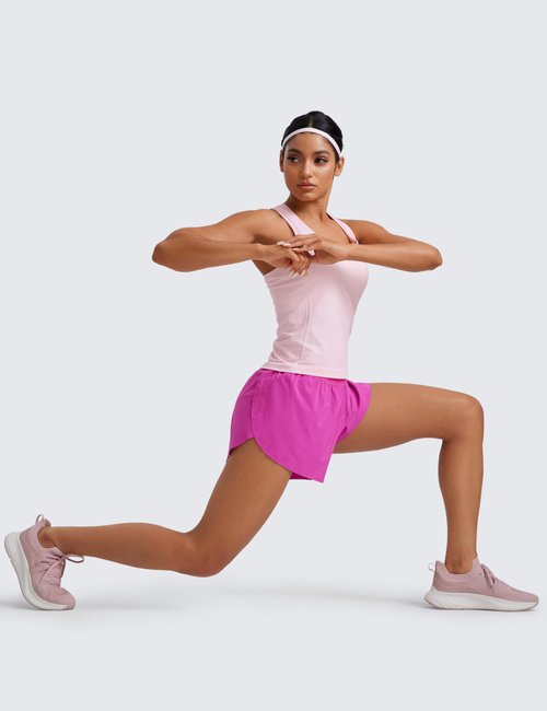 CRZ YOGA Seamless Racerback Tank Tops for Women - Gym Workout Athletic Running Sleeveless Shirts Breathable Scoop Neck Strawberry Pink Small