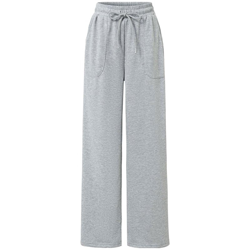 Women's Drawstring Waist Straight Wide Leg Sweatpants Casual Jogger Soft Pants with Pockets(36255,Medium) Grey