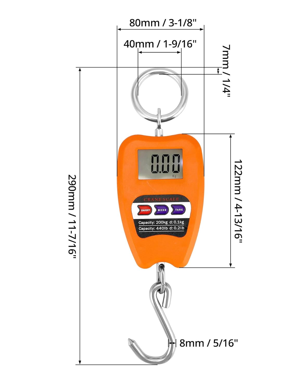 QWORK Digital Hanging Weight Scale - 440lbs Capacity | Durable Aluminum Housing & LED Display for Fishing & Luggage