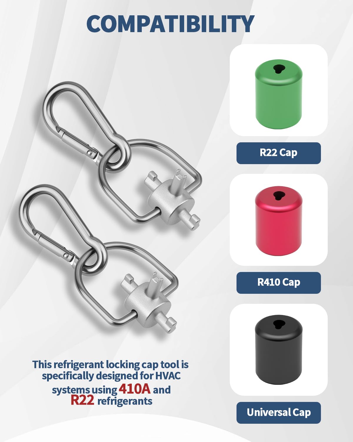 2 Pack HVAC Tools Locking Cap Key for R410A R22 Refrigerant, 3-in-1 Valve Core Removal Tool, Multi-Function HVAC Refrigerant Service Key for AC; Equipment Repair, Tamper-Resistant