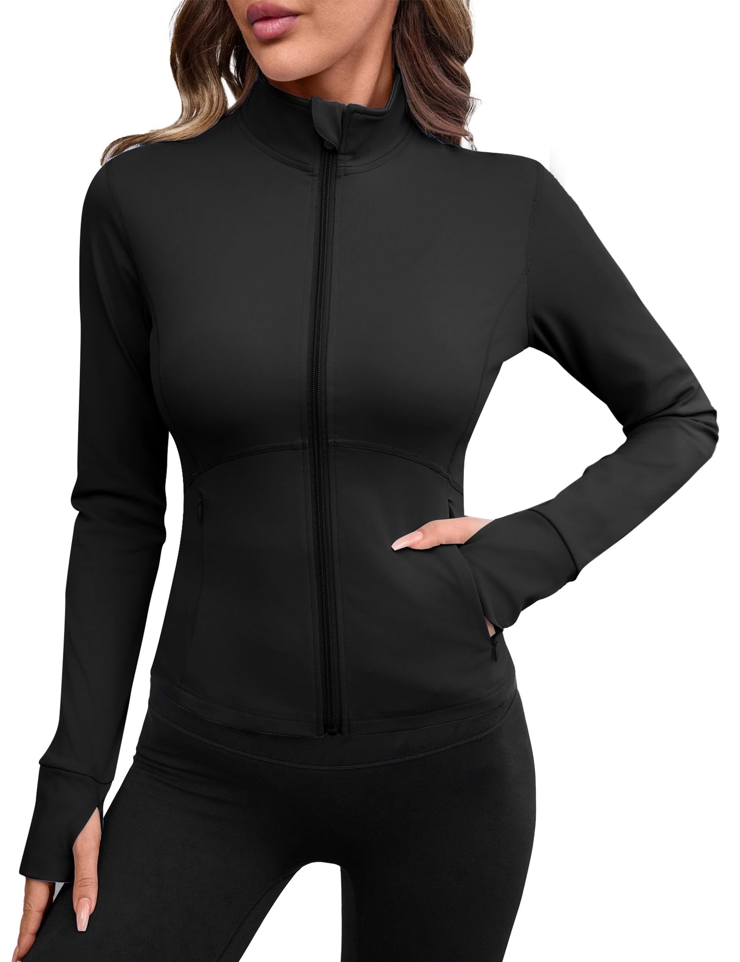Avoogue BBL Jacket Black Women's Running Sweatshirt Full Zip Athletic Track Jacket with Pockets 2025 M