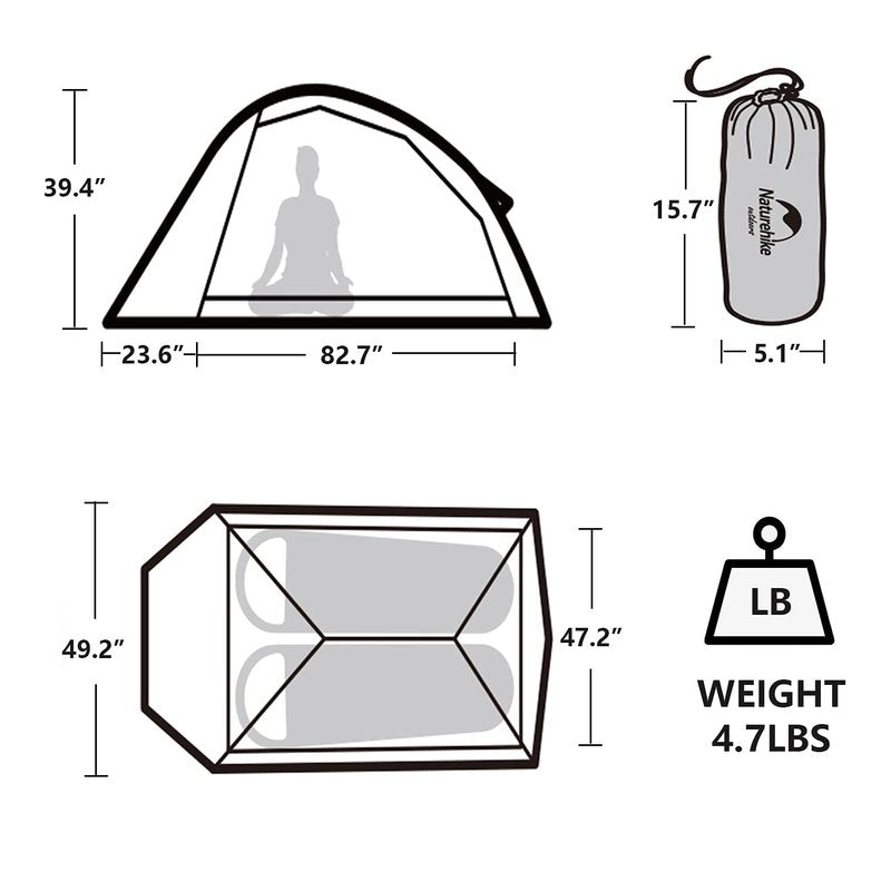 Naturehike Cloud Up Free Standing 2 Person Backpacking Tent Ultralight Nylon Double Layer Camping Tents for Two Person (210T Polyester Light Green, 2 Person)