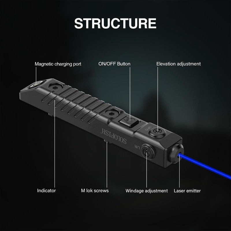 SOLOFISH Blue Laser is Compatible with Mlok, Lightweight Polymer Laser Sight for Rifle, Adjustable, Magnetic Rechargeable