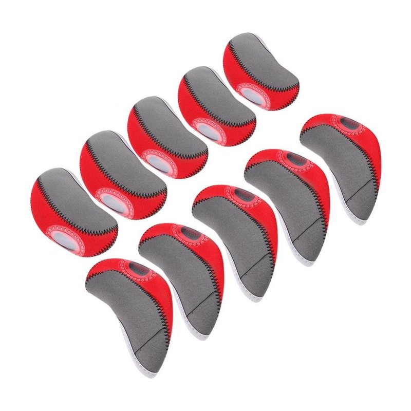 Neoprene Iron Cover, Dilwe 10 Pcs Putter Protector with Zipper, Long Neck, See Through Window, Golf Club Sleeve (Gray+Red)