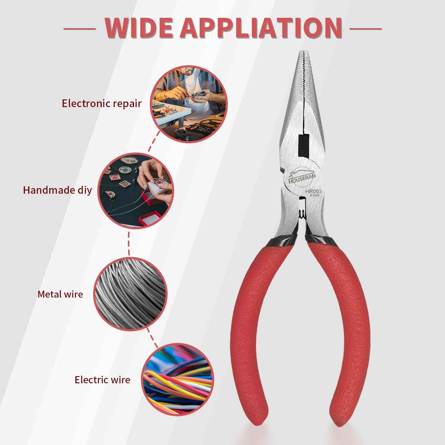 HOUSERAN Needle Nose Pliers, 5 Inch, 5 Pack, Long Nose Pliers with Side Cutter, Spring Loaded for Cutting and Bending Wire