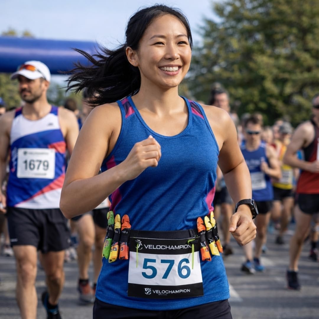 VeloChampion Lightweight Running Belt - Elasticated Fit with 6 Energy Gel Loops | No Pins Needed
