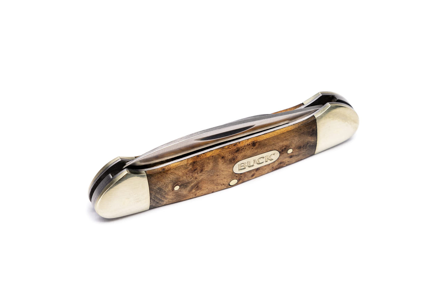 Buck Knives 389 Canoe 2-Blade Folding Pocket Knife, Burlwood Inlay Handle with Nickel Silver Bolsters, 420J2 Steel Spear and Pen Blades, EDC Pocket Knife, 2.7 oz