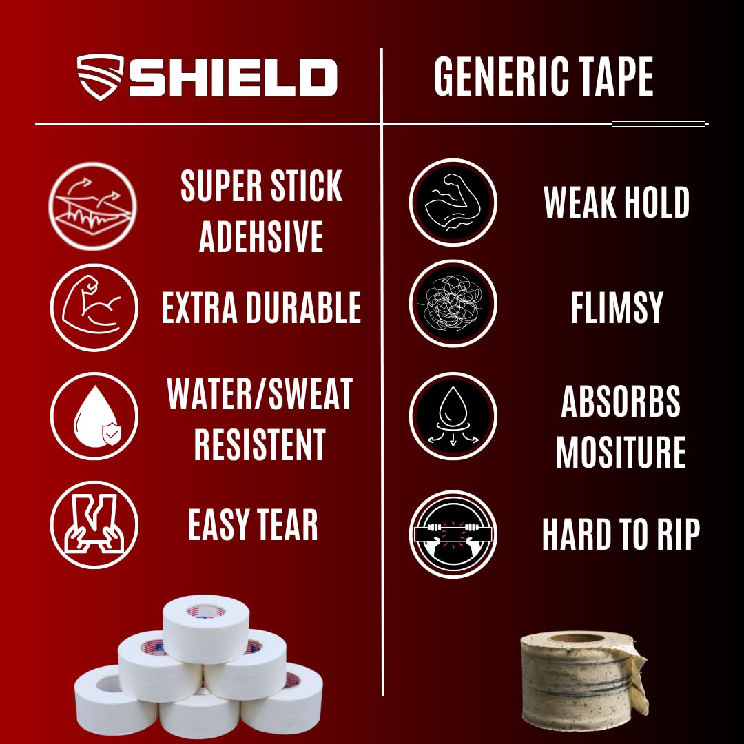 SHIELD Combat Tape | Boxing Tape for Hands, USA Made, Athletic Tape 1 inch, Easy-Tear, 1" Inch x 10 Yards, 6 Pack, Boxing MMA, Muay Thai, White