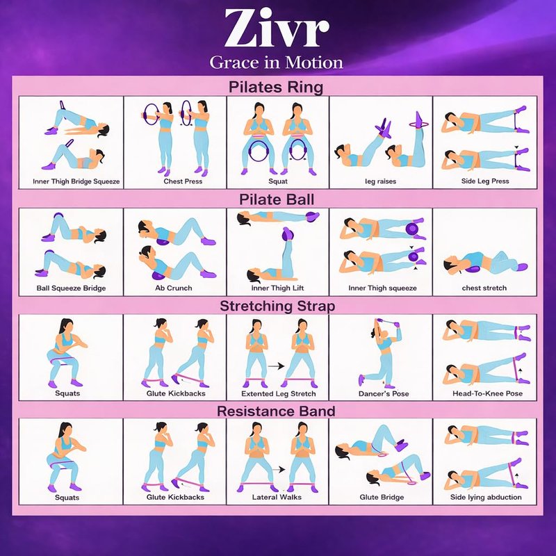 Zivr Home Pilates Workout Kit - Pilates Sets for Women and Full Body Toning, 15 Inch Ring and Ball Set, Workout Accessories for Women with Resistance Bands and Non-Slip Socks