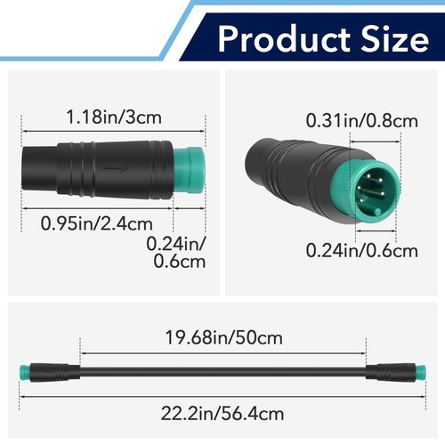 CuraceQ 2PCS 5 Pin Male to Male Ebike Extension Cable for Julet, Compatible with Expand Ebike Light and Twist Throttle, Ebike 5 Pin Display Extended Cable