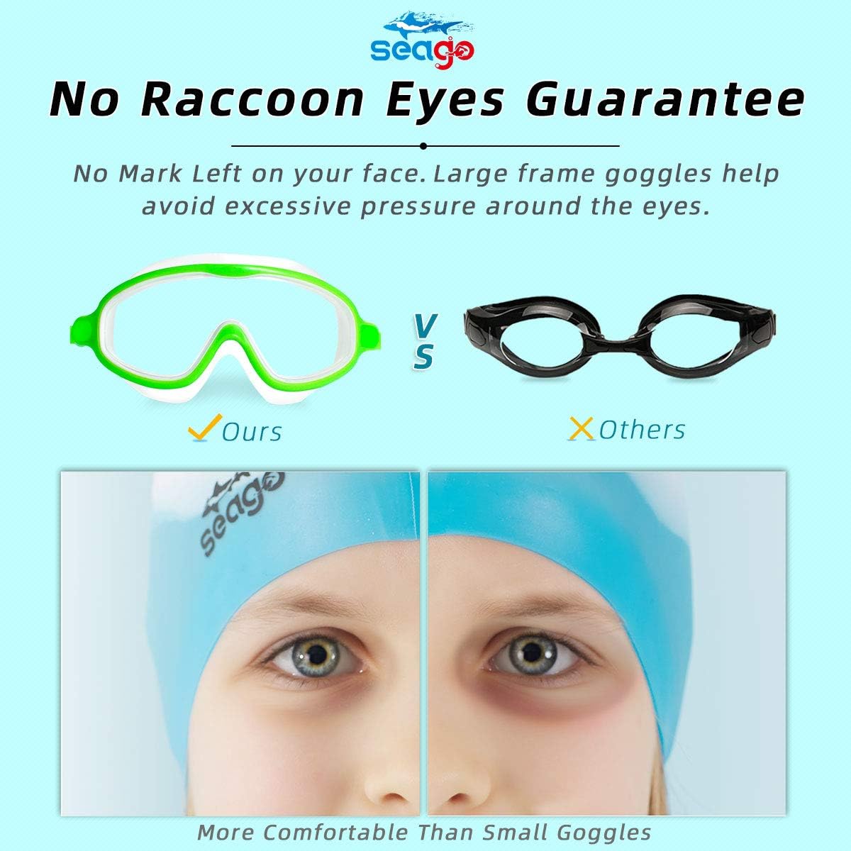 Seago Swim Goggles - 2 Pack Anti-Fog & UV Protection for Kids Aged 3-14 | Wide View Design