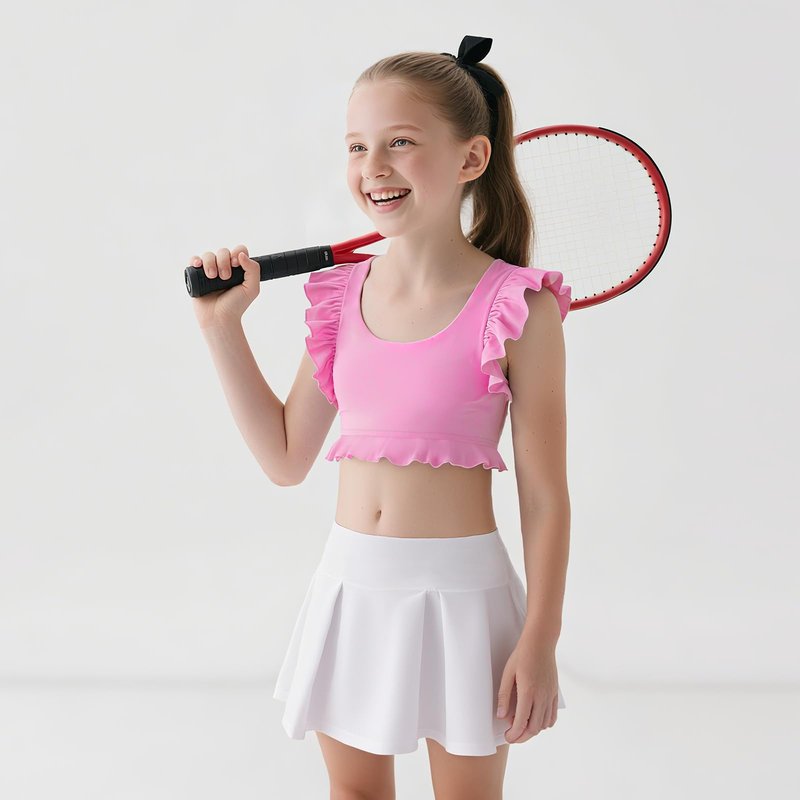 Girls Training Bra Athletic Sports Bra for Kids Cute Ruffle Comfort Dance Yoga Crop Tops 7-14 Years Black