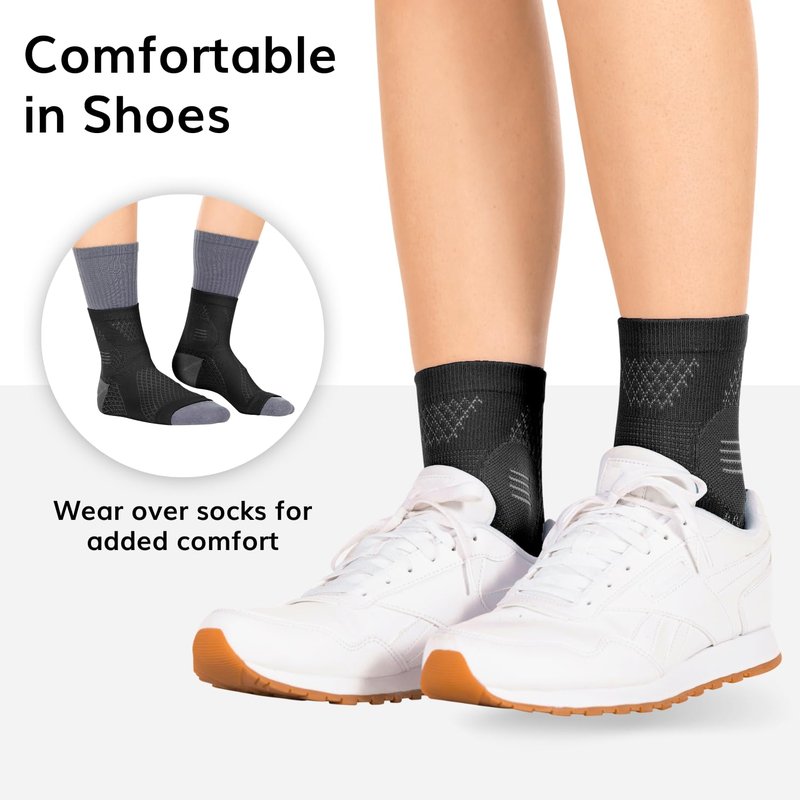 BraceAbility Neuropathy Socks (3 Pairs) - Multipack Peripheral Compression Diabetic Toeless Foot Sleeves for Nerve Damage in Feet, Ankle Gout, Plantar Fasciitis Relief for Men and Women (L - Black)