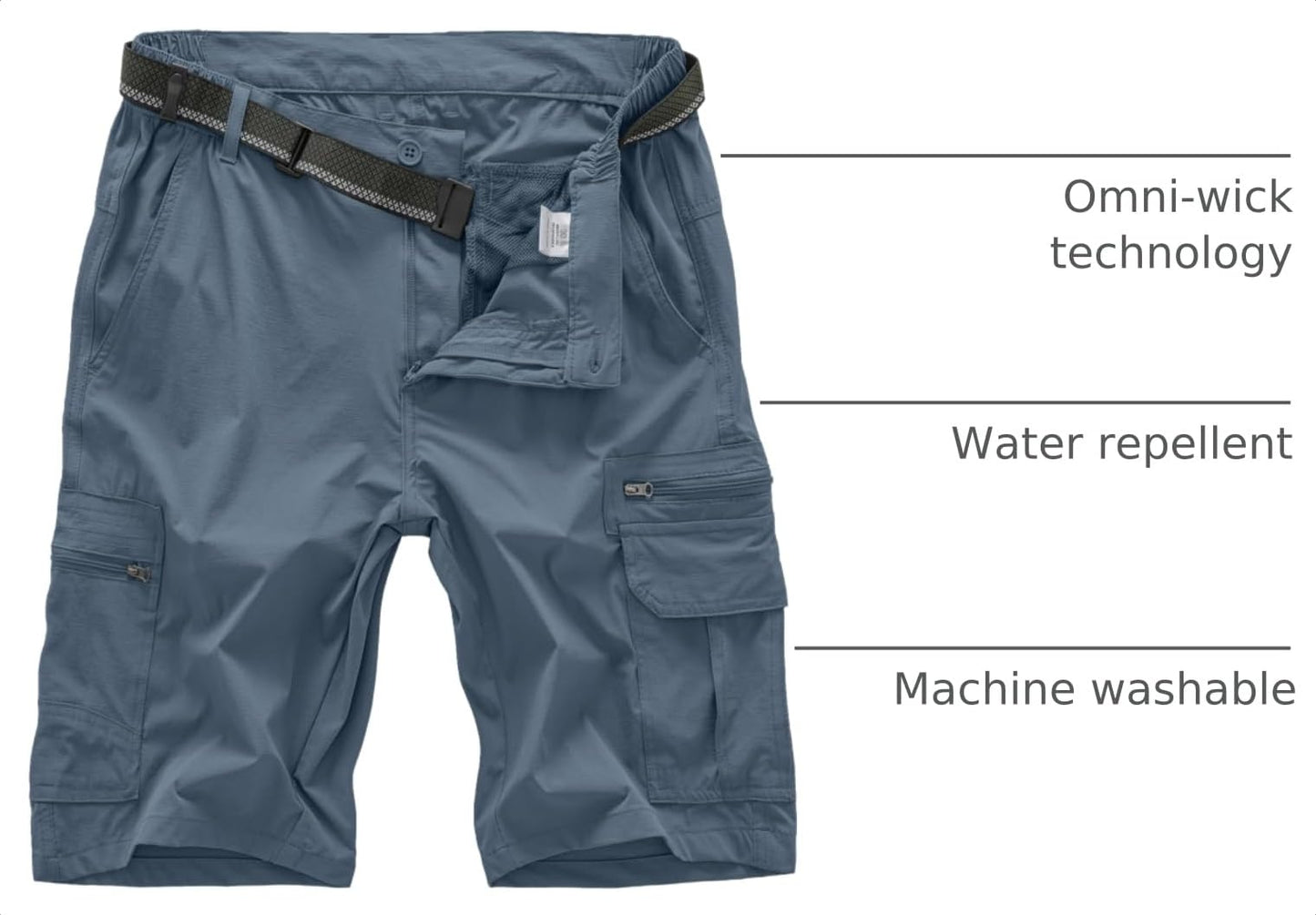 Jessie Kidden Mens Outdoor Casual Expandable Waist Lightweight Water Resistant Quick Dry Fishing Hiking Shorts (6222 Solid Blue Grey 38)