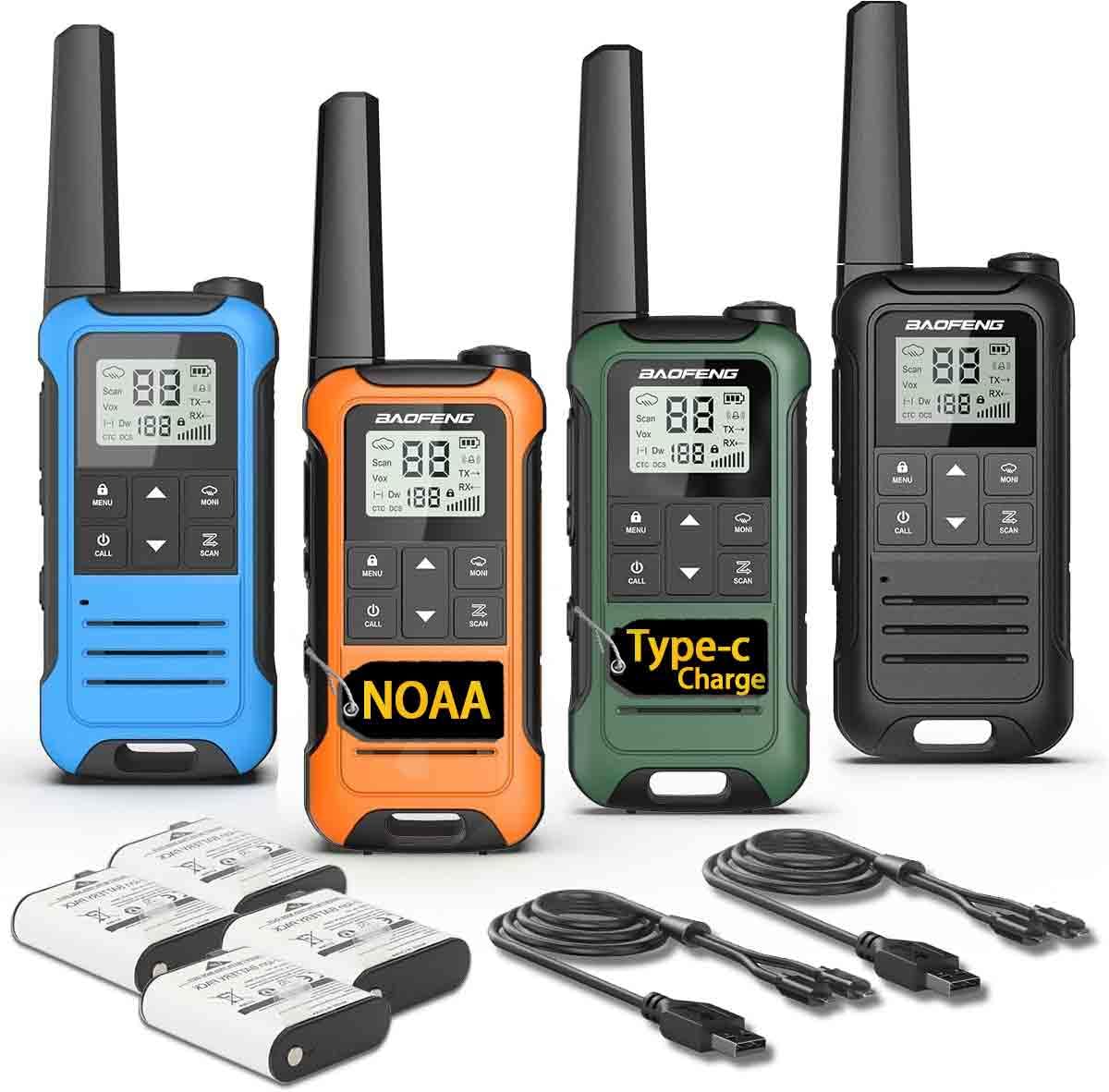 Walkie Talkies Long Range for Adult, 4Pack Rechargeable Baofeng Walkie Talkie F22 FRS Two Way Radio 1400mAh Li-ion Battery,USB-C Cable, NOAA with Flashlight for Camping Family