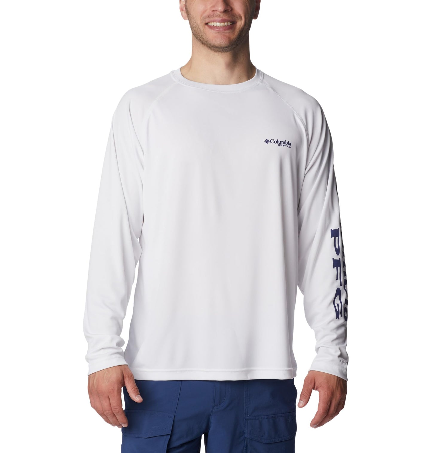 Columbia Men's PFG Terminal Tackle Long Sleeve Fishing Shirt, White/Nightshade Logo, X-Large