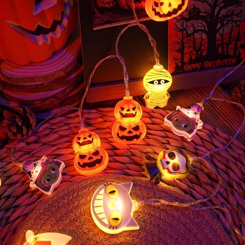 Halloween Decoration String Lights - 10 LED Funny Halloween Lights Battery Operated, Waterproof Window Fairy Light for Indoor Outdoor Room Bedroom Cute Home Party Decor