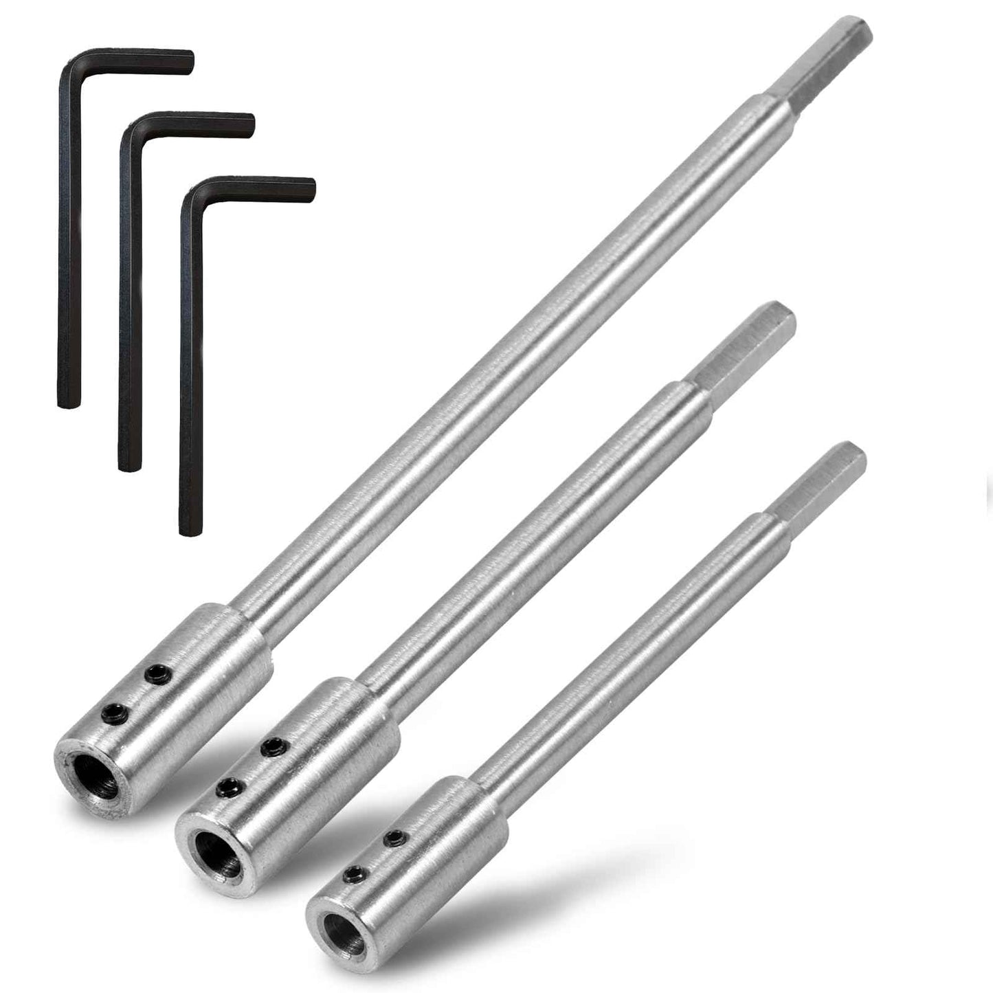 FALESOUL 3Pcs Forstner Bit Extension for 3/8" Round Shank, High-Carbon Steel Wood Spade Drill Bit Extender, for Adding Over 8+3/4 inches to 5+3/8 inches inches of Drilling Depth (10+6.7+6.6 inch)