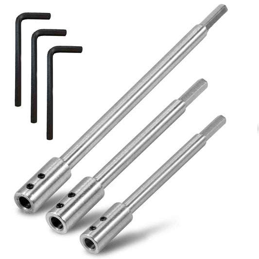 FALESOUL 3Pcs Forstner Bit Extension for 3/8" Round Shank, High-Carbon Steel Wood Spade Drill Bit Extender, for Adding Over 8+3/4 inches to 5+3/8 inches inches of Drilling Depth (10+6.7+6.6 inch)