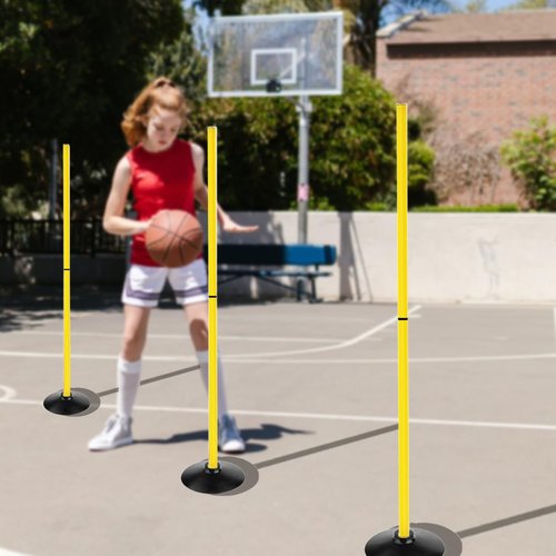 TNZMART 4.9FT Training Agility Poles Detachable Soccer Training Sticks Multi-Purpose Slalom Boundary Poles with Rubber Bases (Pack of 6, Yellow)