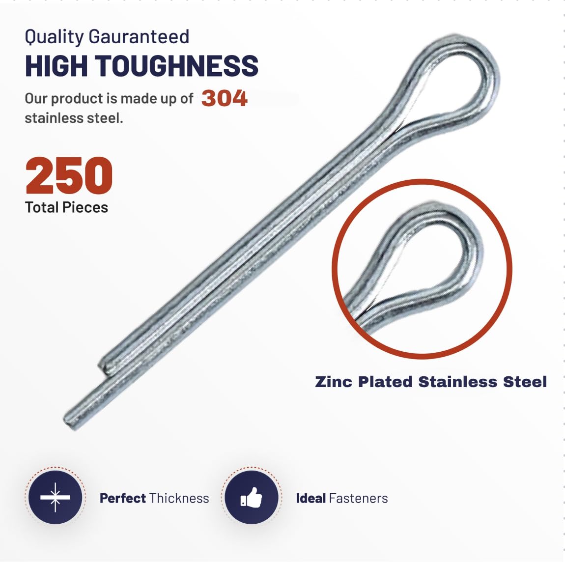 JaamZee 250 Pcs Cotter Pins Kit - 304 Stainless Steel Cotter Pin Assortment Kit - 6 Sizes of Hardware Pins for Hitch Pin Lock System. Perfect Split pins for Mechanics, Lawn Mowers, & RV Owners